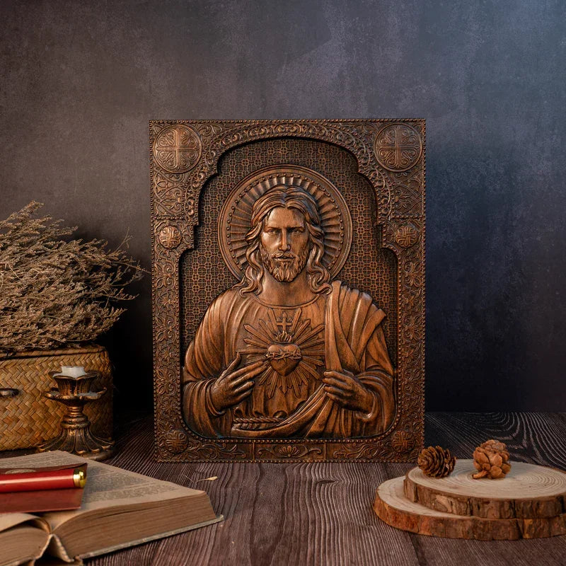 Our Lord Jesus Sacred Heart , Immaculate Heart of Mary Sacred Heart Wood Sculpture - For the FaithfulWood Carving - mokarve