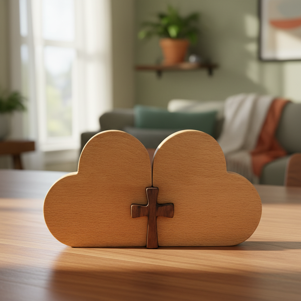 Double Heart Cross Wooden Ornament main product photo for home decor display