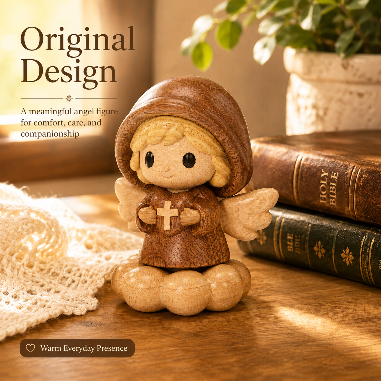 Saint Michael Wooden Blessing Figurine – Handmade Faith Desk Decor