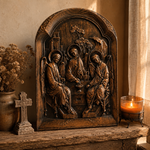 【Holy Trinity Wood Carving】Handcrafted Beech Wood Icon Three Graces Colorway Home Prayer Altar Spiritual Gift