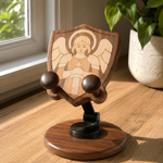 Black Walnut “Archangel Michael” Adjustable Phone Stand—A Faith-Inspired Wooden Desktop Stand