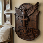 God Bless America Eagle Cross Wood Plaque product detail for Christian home decor