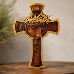 Sacred Thorn Crown Wooden Cross ✝ | Hand-Carved Beechwood Crucifix with Crown of Thorns - product view