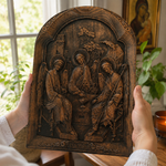 【Holy Trinity Wood Carving】Handcrafted Beech Wood Icon Three Graces Colorway Home Prayer Altar Spiritual Gift