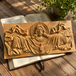 Trinity of Grace” Hand-Carved Jesus & Holy Spirit Wood Wall Art – 22.75
