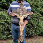 Wood carving of the Cross of the Order of Saint Benedict - with base - mokarve
