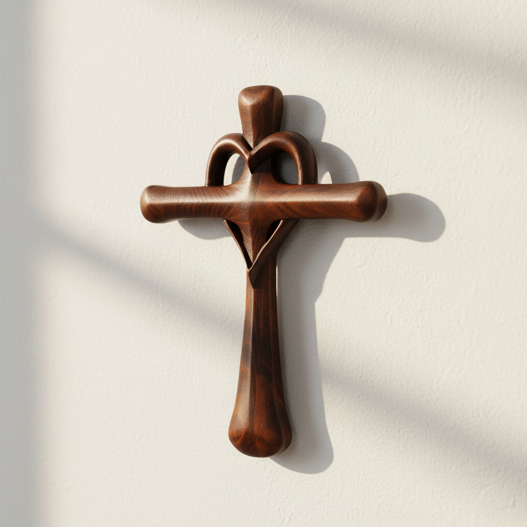 Love Cross Wooden Carving Ornament for Christian home decor and prayer spaces