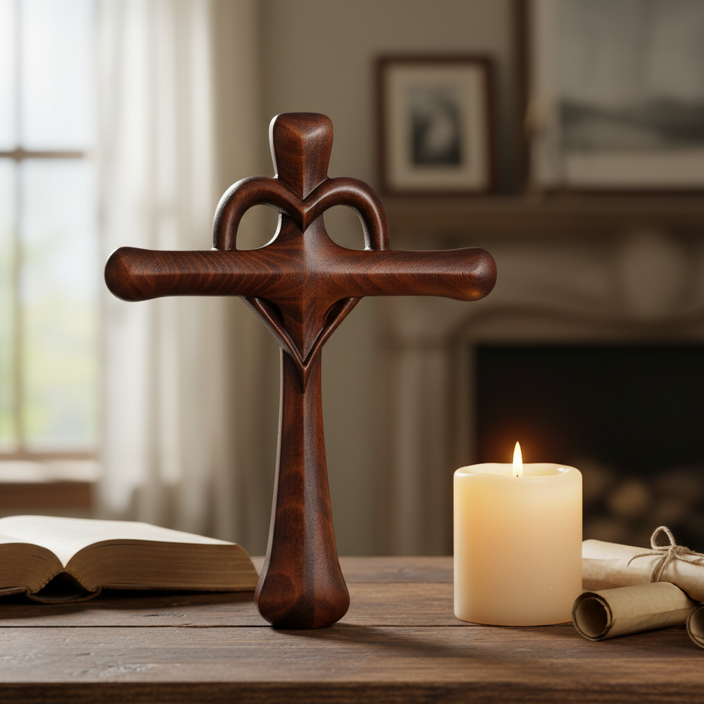 Love Cross Wooden Carving - Home Setting