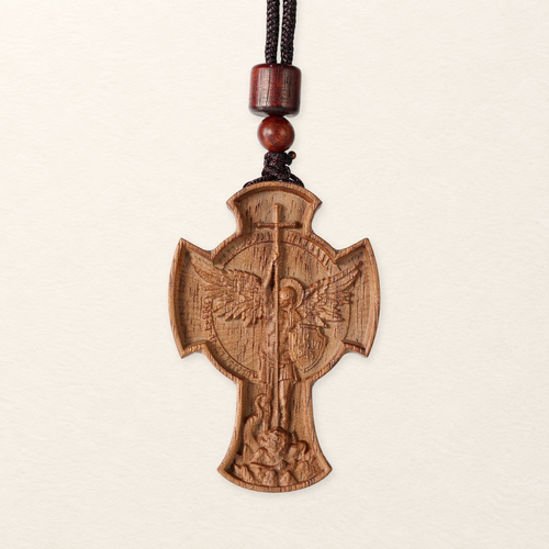 St. Michael the Archangel Wooden Cross Pendant
