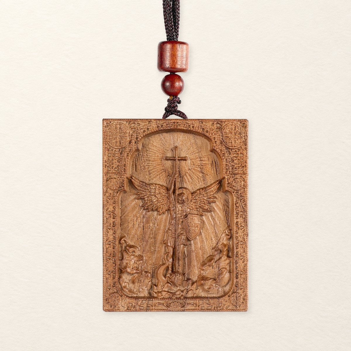 Square Archangel Michael Wooden Pendant