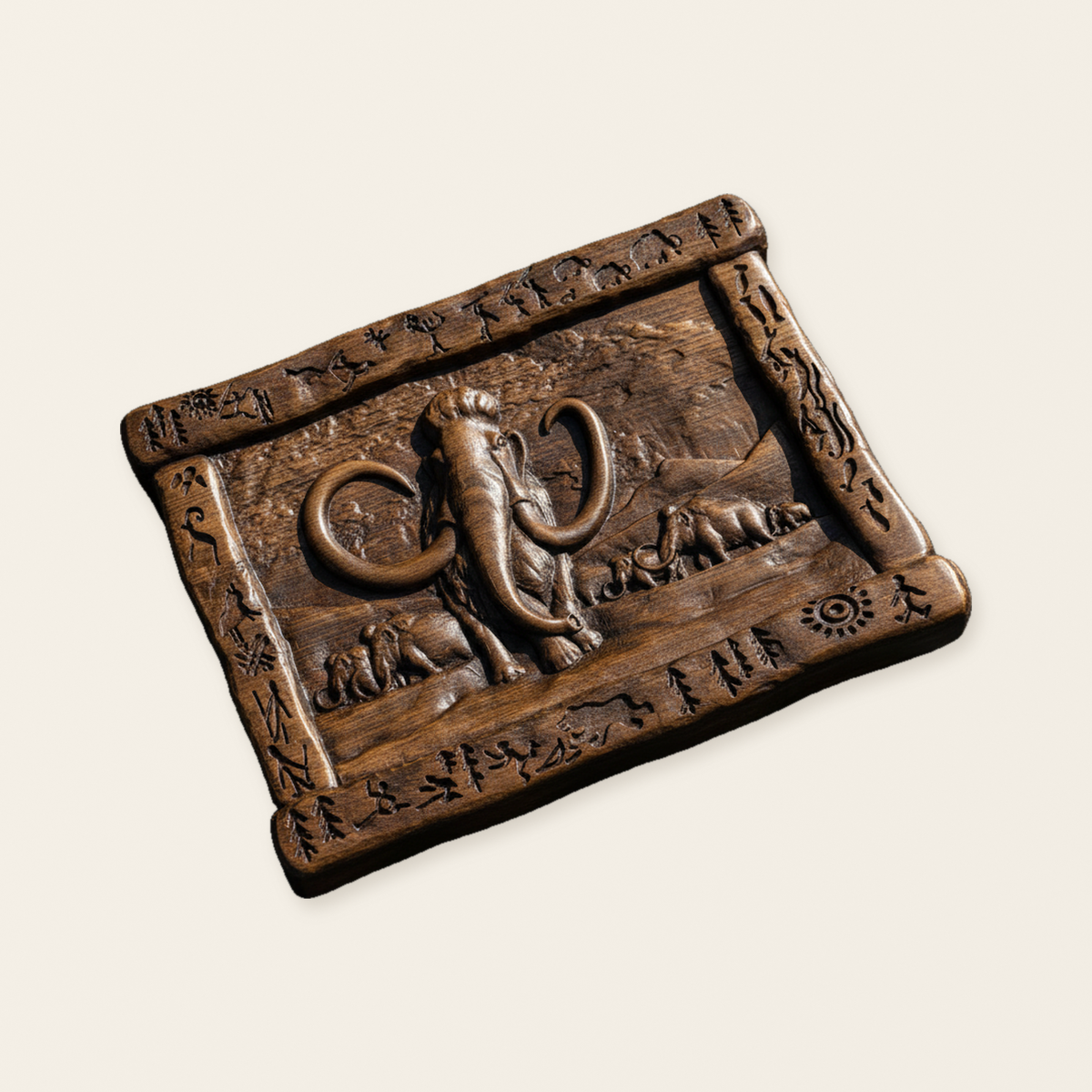 Handmade Woolly Mammoth Wood Carving — Collector's Wall Plaque | Solid Beechwood | Prehistoric Art