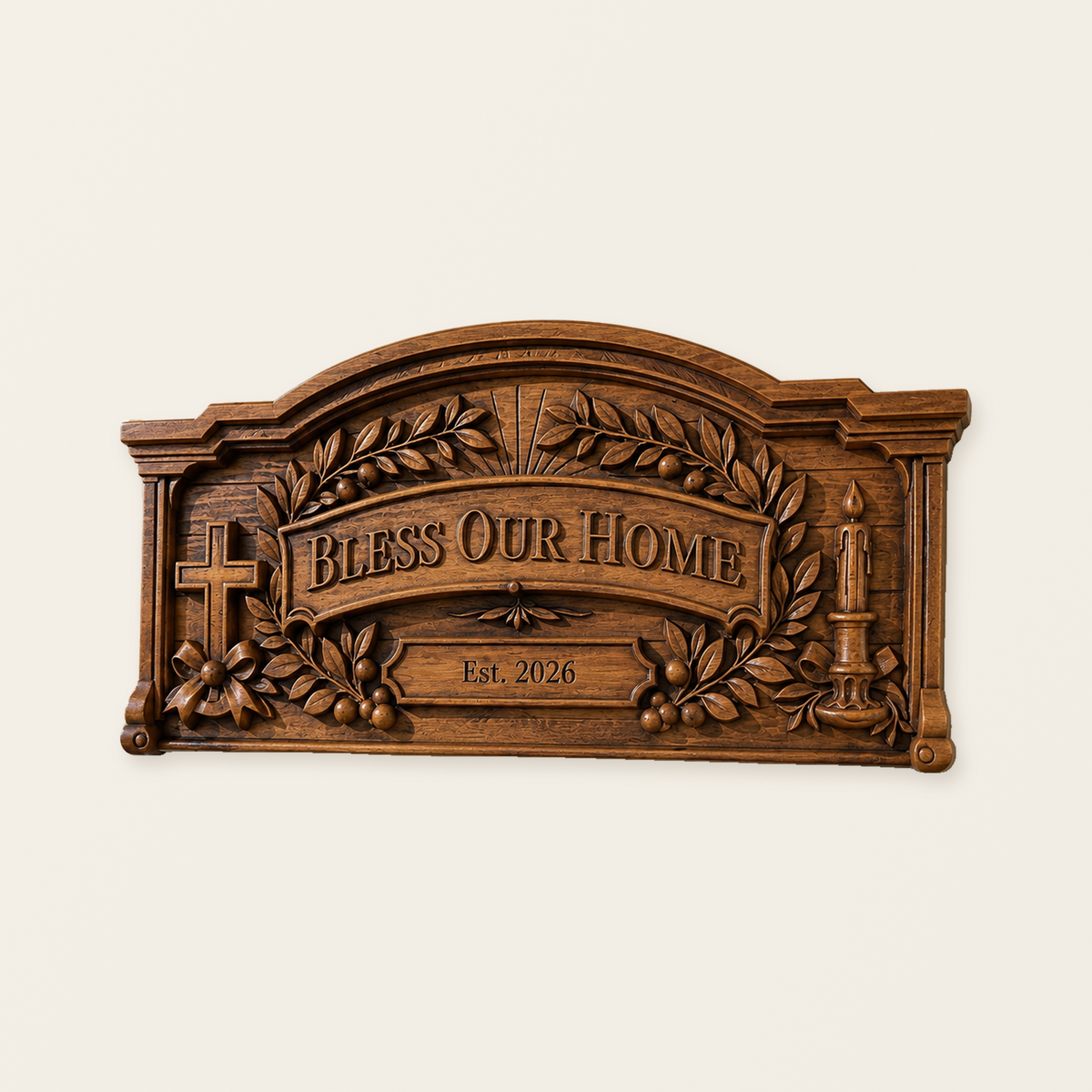 Personalized “Bless Our Home” Hand-Carved Beechwood Wall Plaque