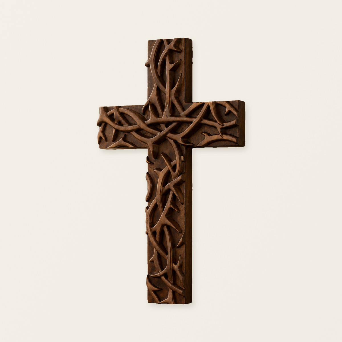 Hand-Carved Beechwood Crown of Thorns Wall Cross