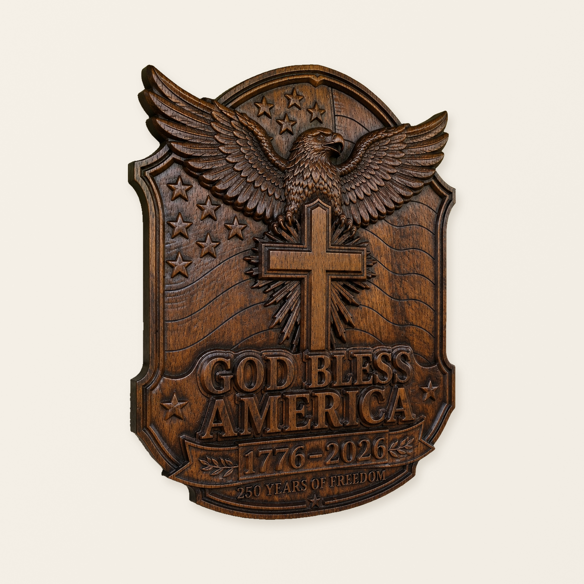 God Bless America Eagle Cross Wood Plaque