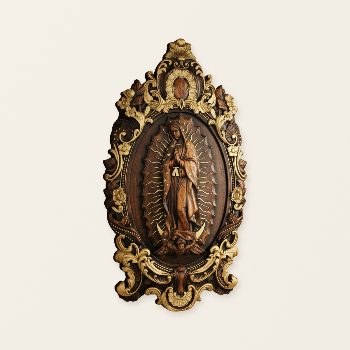 A Handcrafted Sanctuary: Our Lady of Guadalupe Wood Carving