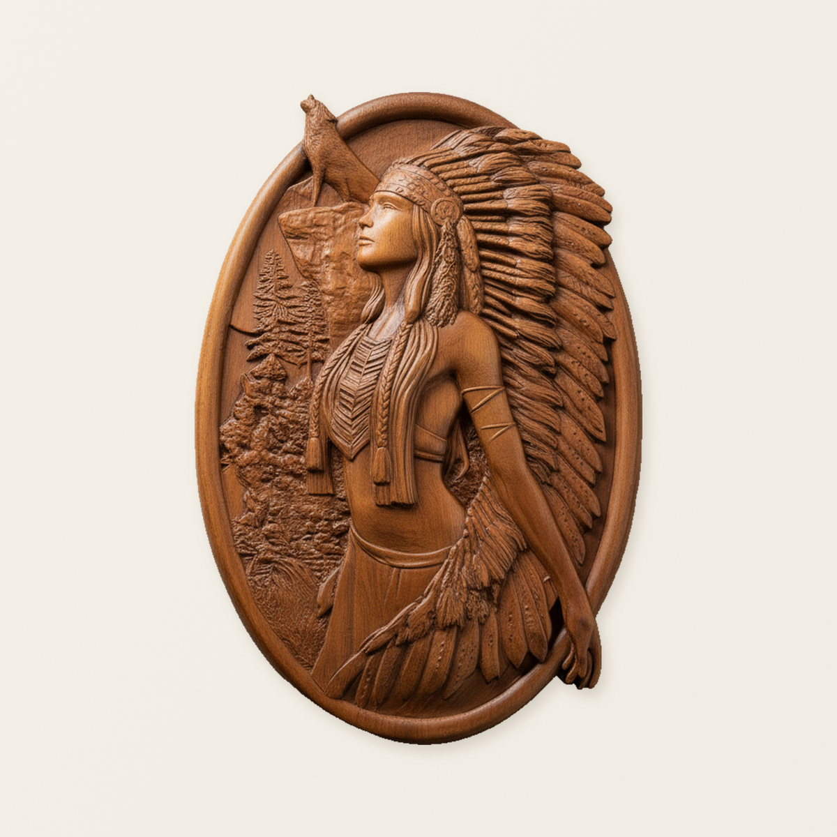 Native American Woman Wood Carving - Hand-Carved Solid Wood Art - Indigenous Home Decor
