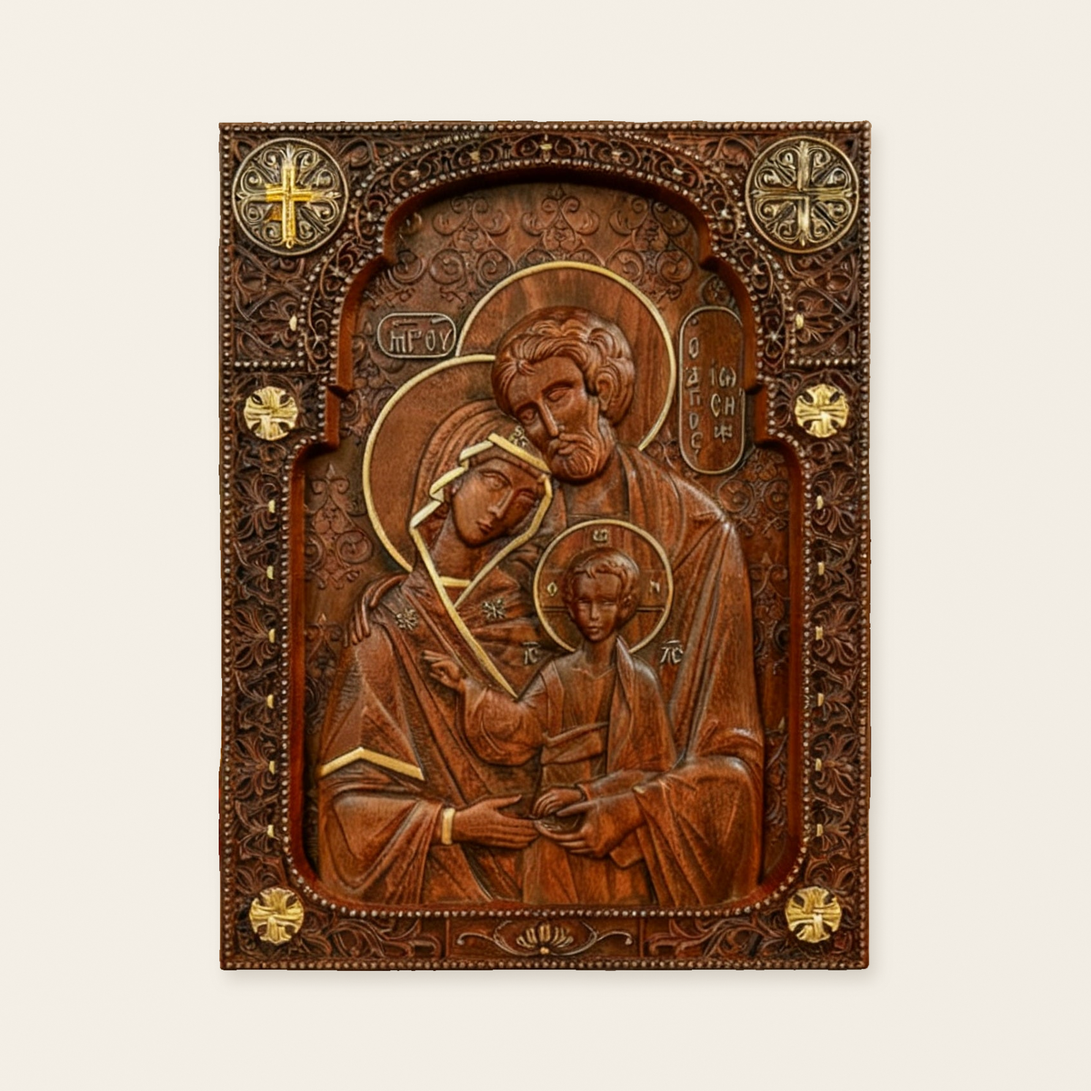 Holy family Nativity Wood Carving Gift Religious Byzantine Icon