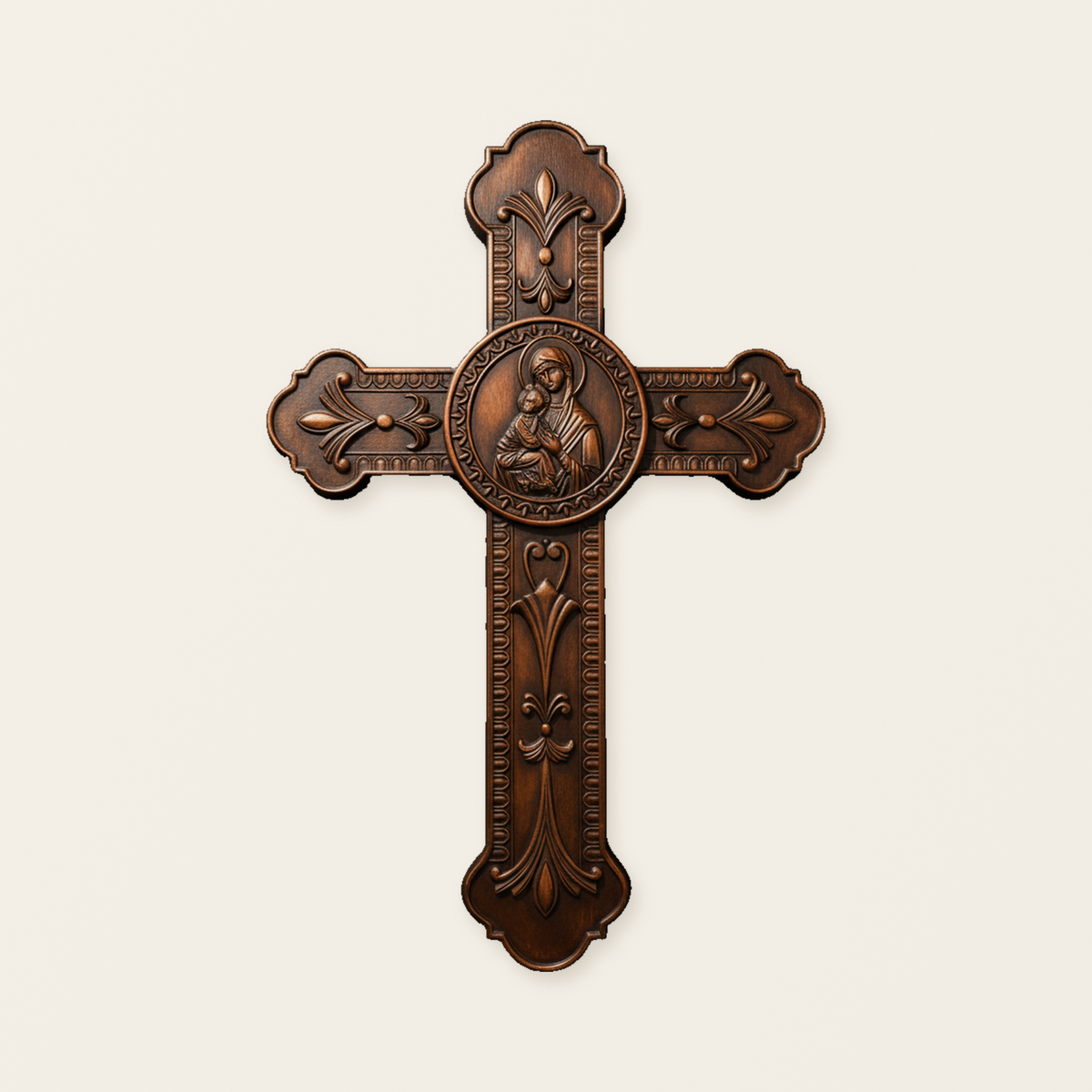 Wooden crucifix of the Virgin, Virgin Mary, Baby Jesus, religious wooden icon, wall crucifix, wall decoration