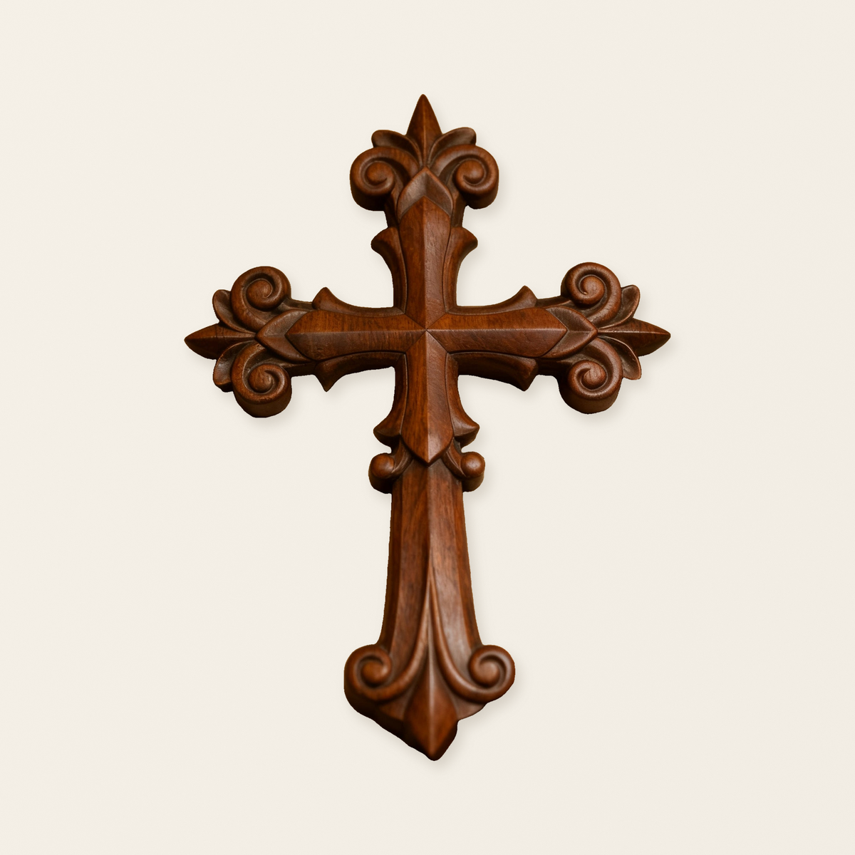 Ornate Wooden Cross - Carved from natural wood