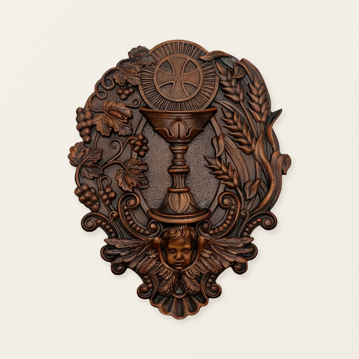 First Communion Christian Wood Carving - Sacrament of the Holy Eucharist Plaque