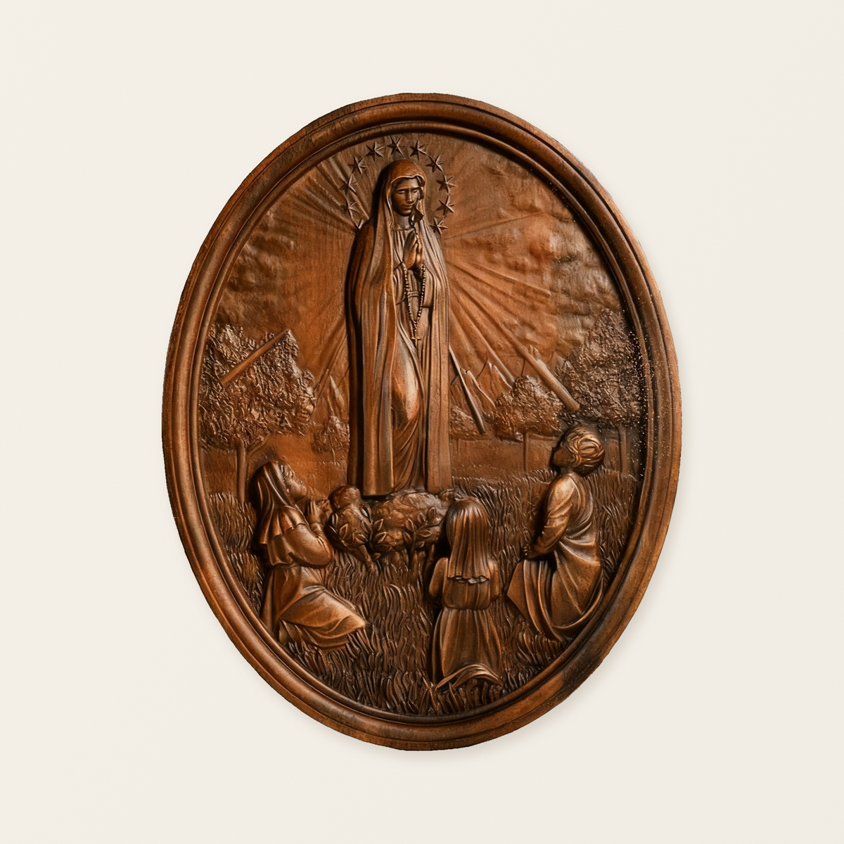 Our Lady of Fatima Wood Carving Decoration - Virgin Wall Pendant