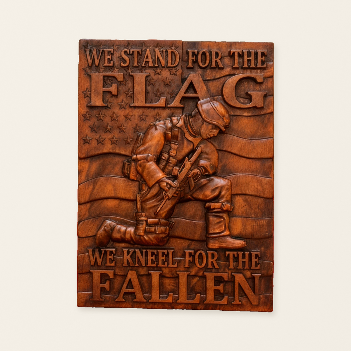 We Stand For The Flag, We Kneel For The Fallen -American soldier wood carving memorial icon