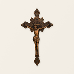 Wood Carving of Jesus Cross with St. Benedict's Exorcism