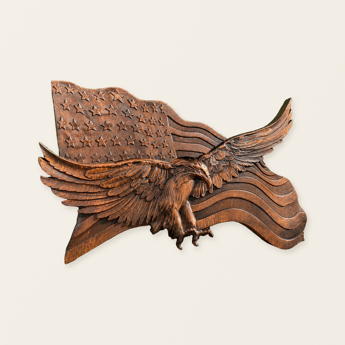 Eagle & Flag Wood Wall Plaque - Handcrafted American Heritage Tribute