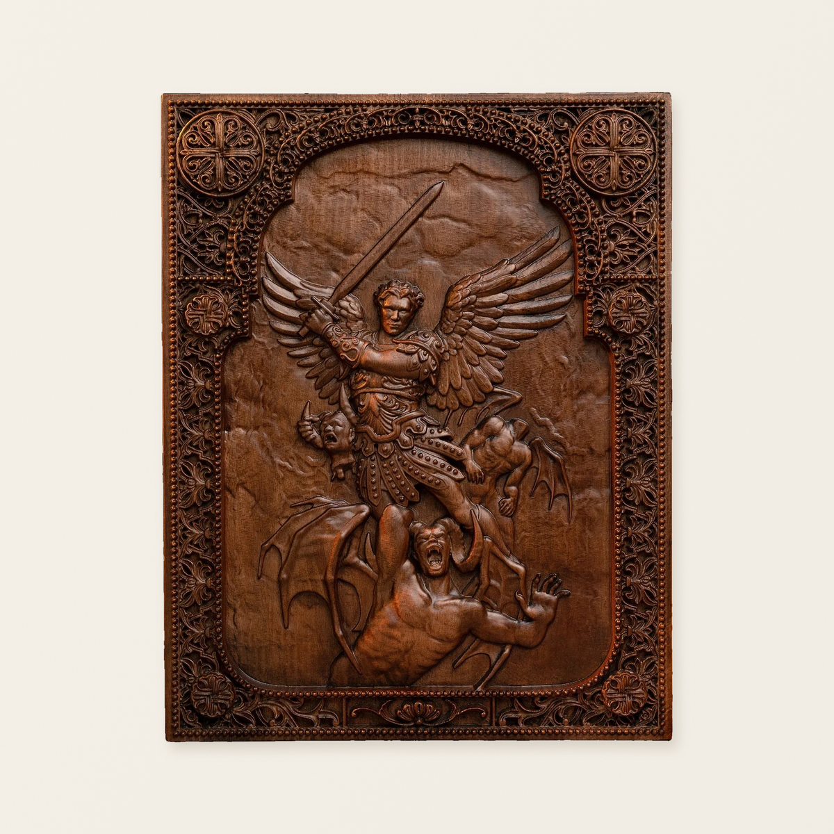 Archangel Michael Solid Wood Carving