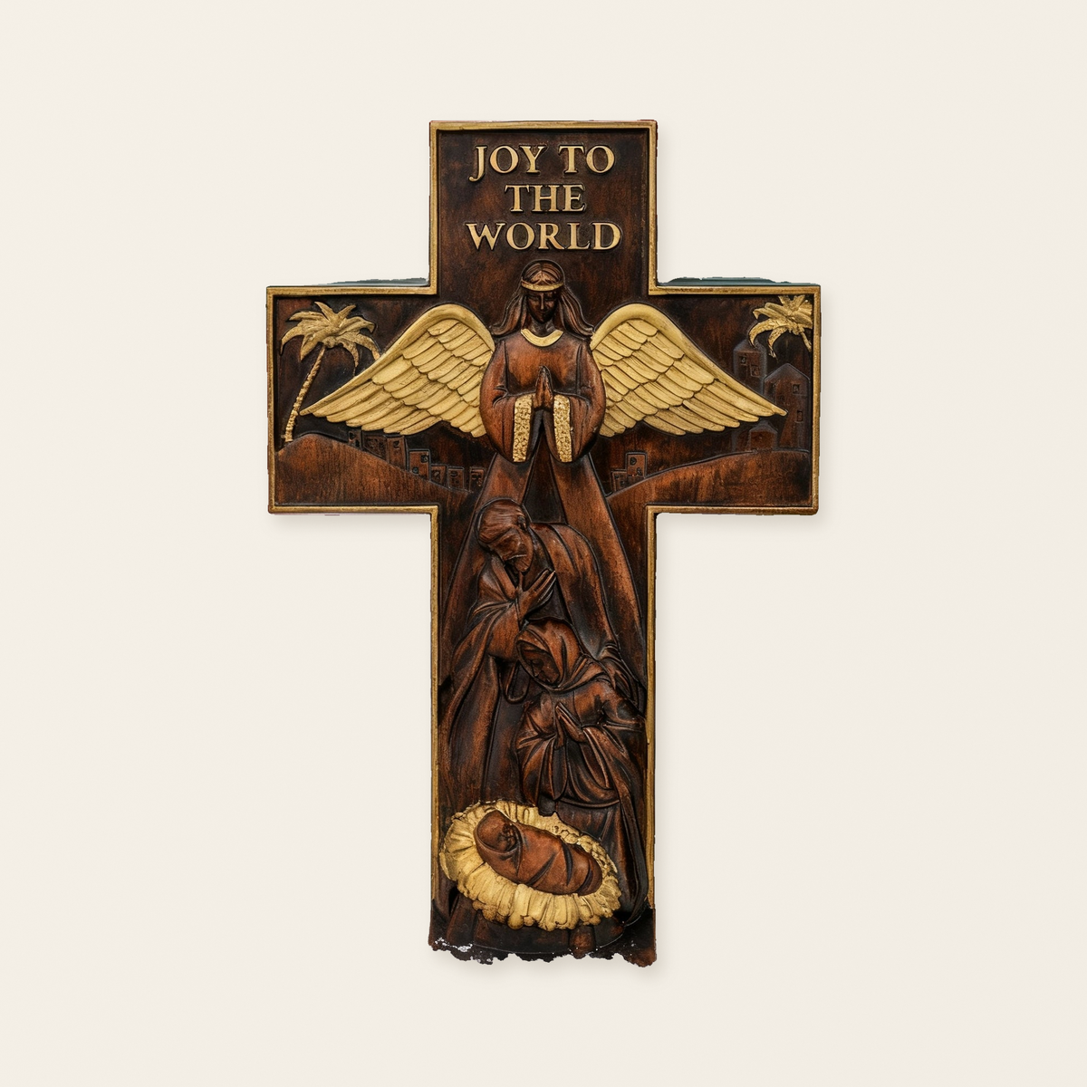 Christmas cross, Nativity cross,Joy to the world wood carving- best Christmas gift