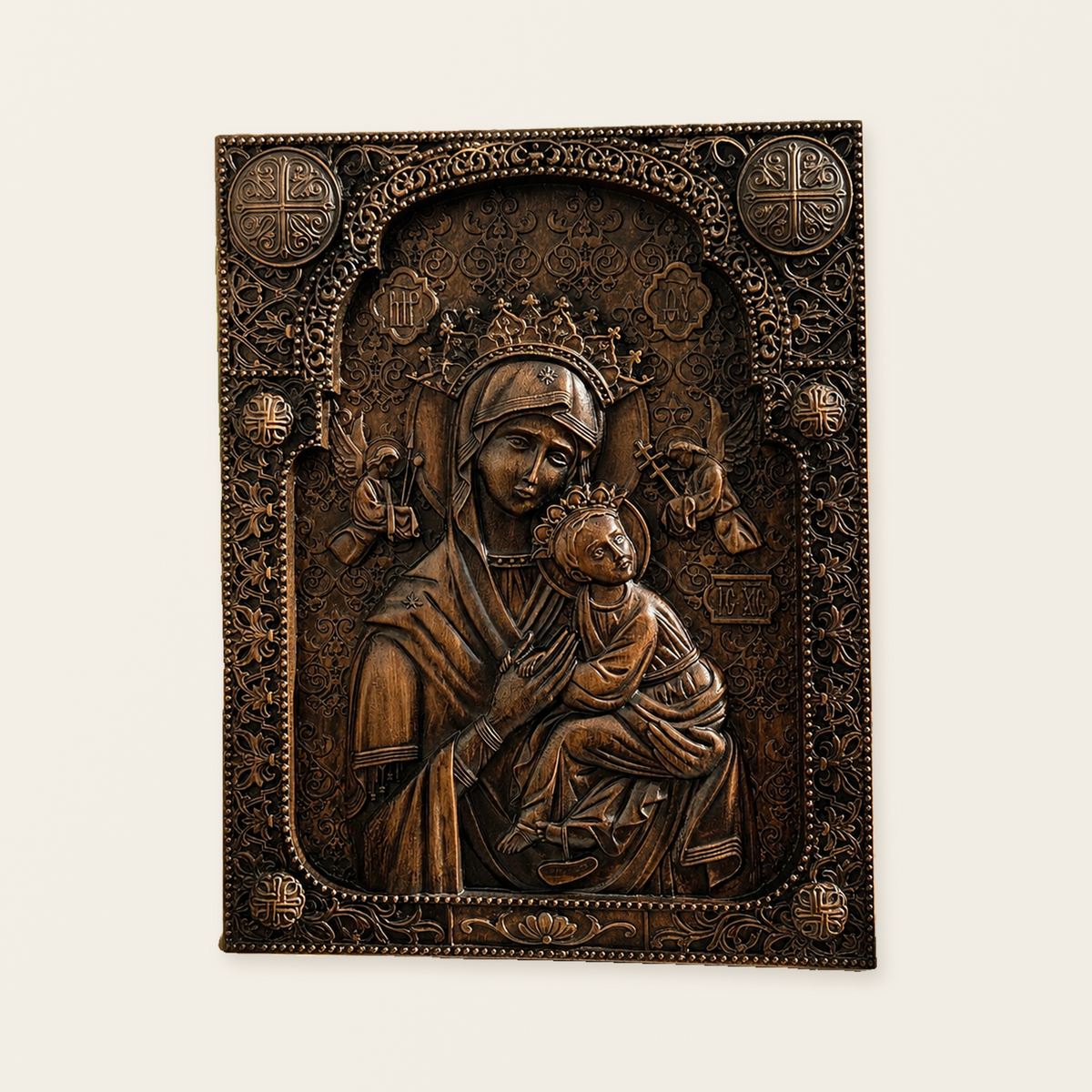 Our Lady of Perpetual Help Wood Art - Hand-Carved Catholic Gift - Mother Mary Comfort Figure