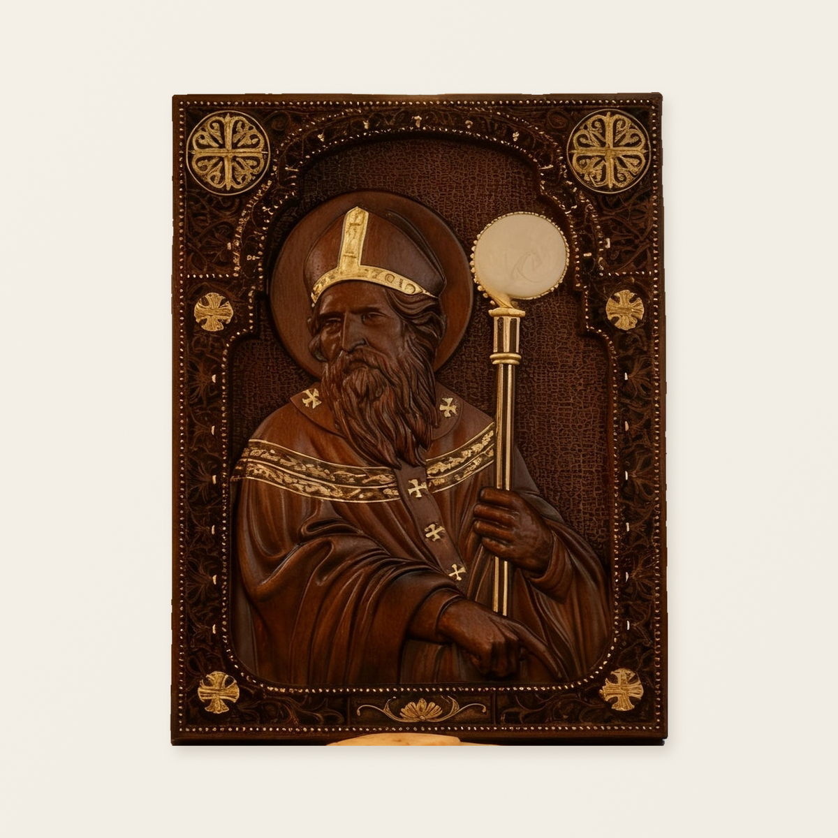 Saint Patrick Wood Carved Icon