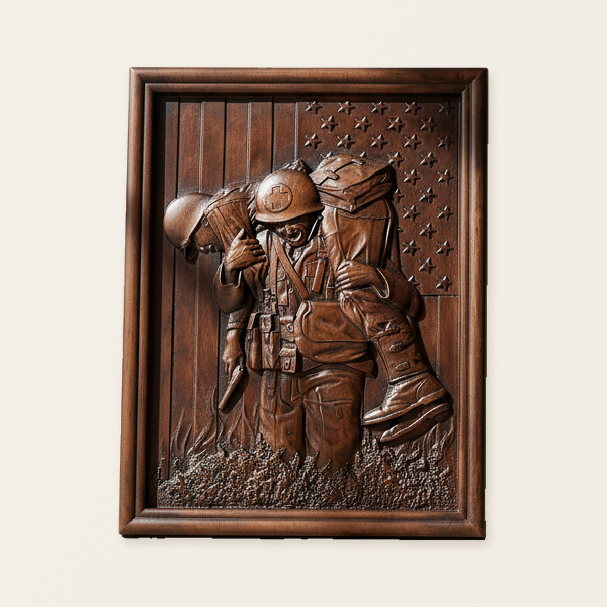 mokarve Usa Soldiers Brotherhood wood carving - Wall Hanging Art Work