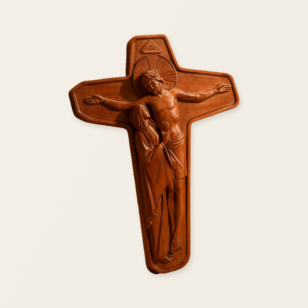 🕯️ Joan of Arc Cross Wood Carving – Our Lady of Sorrows / Crucifix