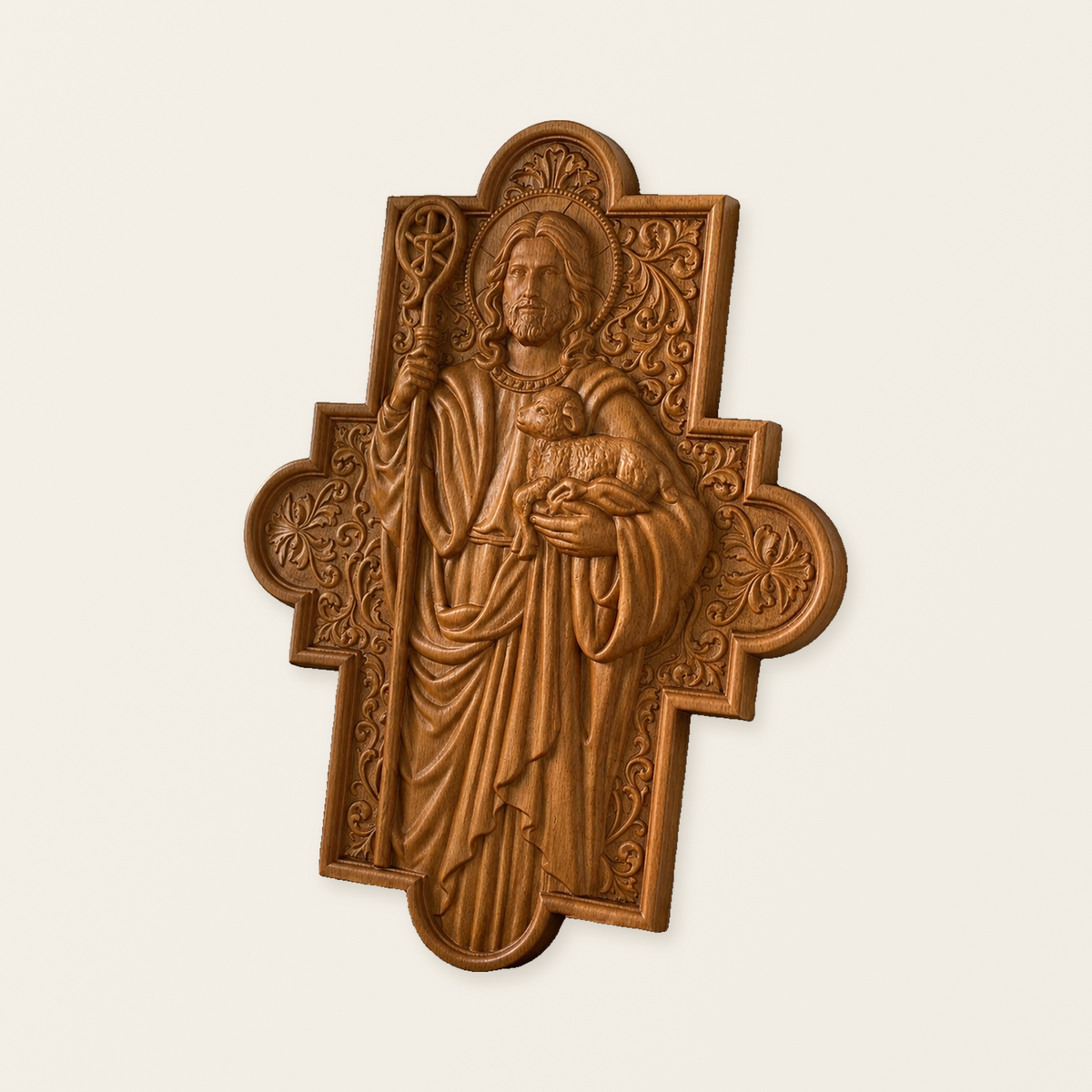 God's Shepherd religious gift Wooden carved chrirstian wall art