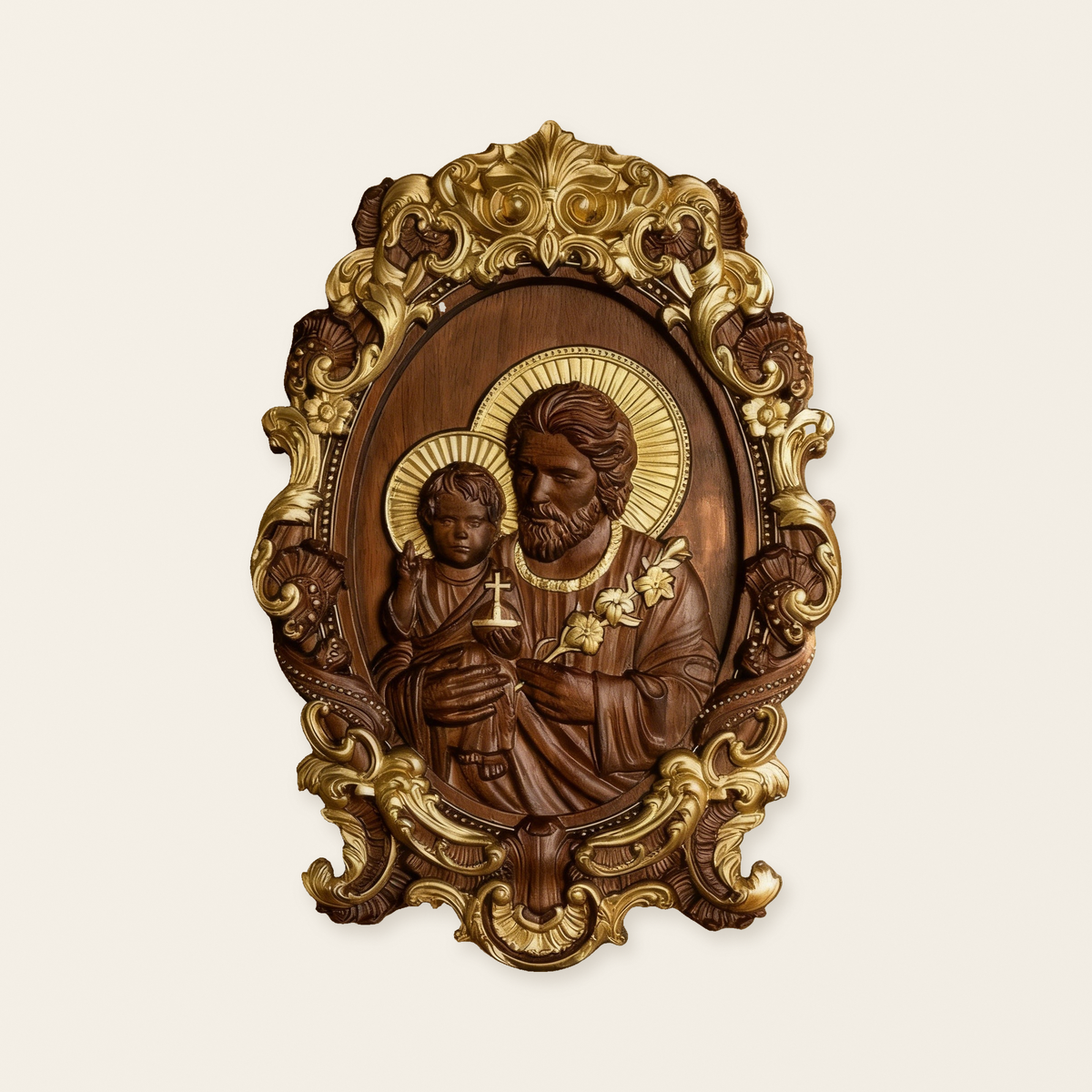 “St. Joseph & Child Jesus” Hand-Carved Wood Icon – A Timeless Christian Gift for Father’s Day & Faithful Homes