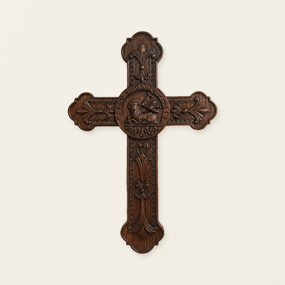 Lamb of God Wood Carving Cross Wall Decor - Paschal lamb