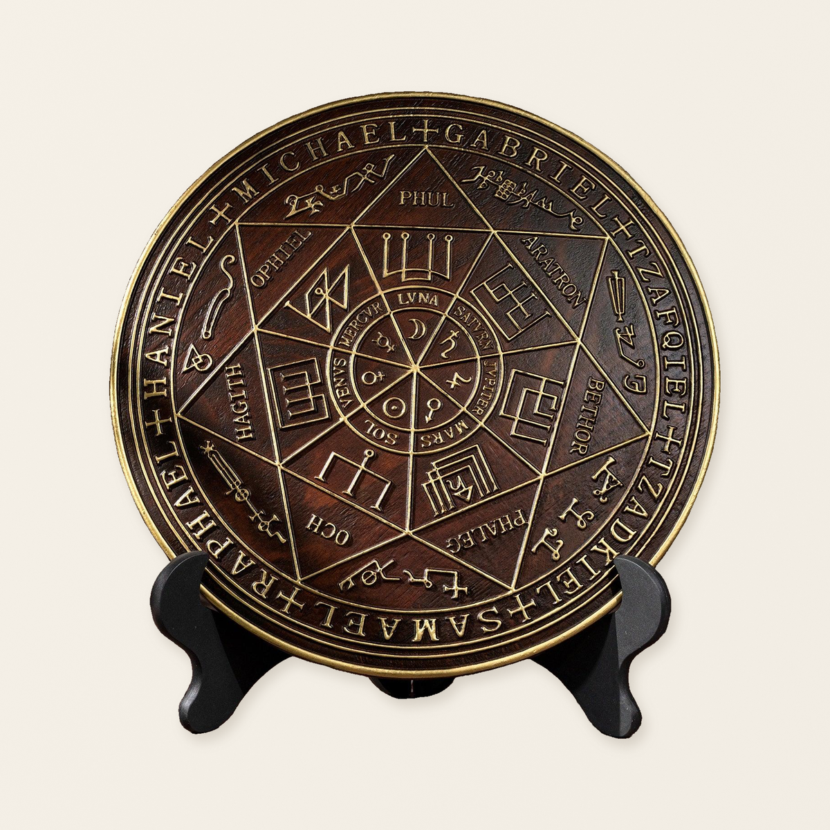 Seven Angels Disc Wood Carving