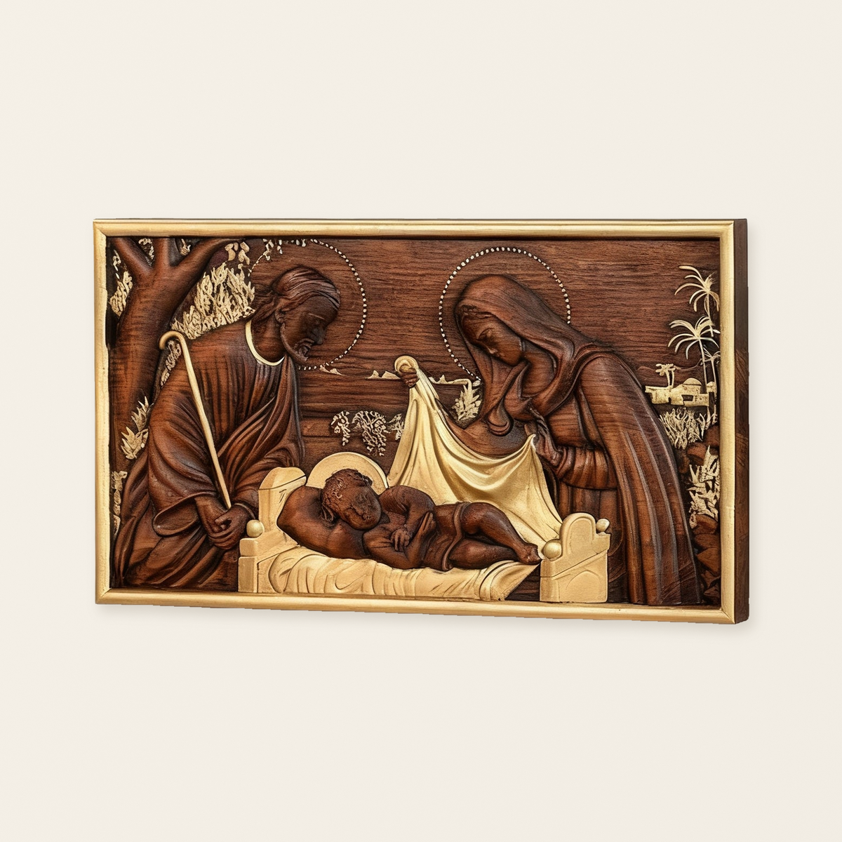 Nativity Scene Wood Carved Plaque, Religious Wall Decor, Christmas Gift
