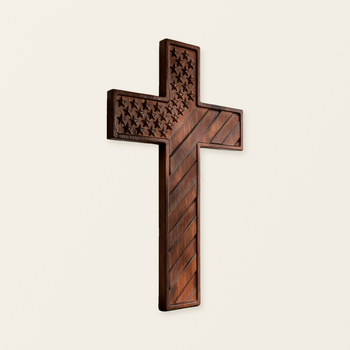 American Flag Cross - Carved in Natural Wood