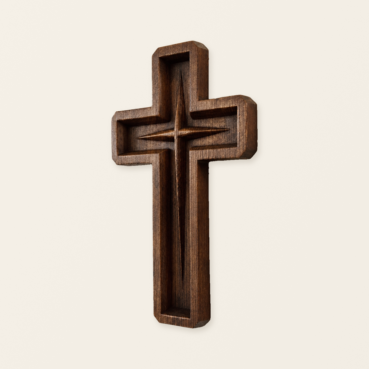 Hand-Carved Star of Bethlehem Wooden Cross – Christian Wall Decor & Faith Gift