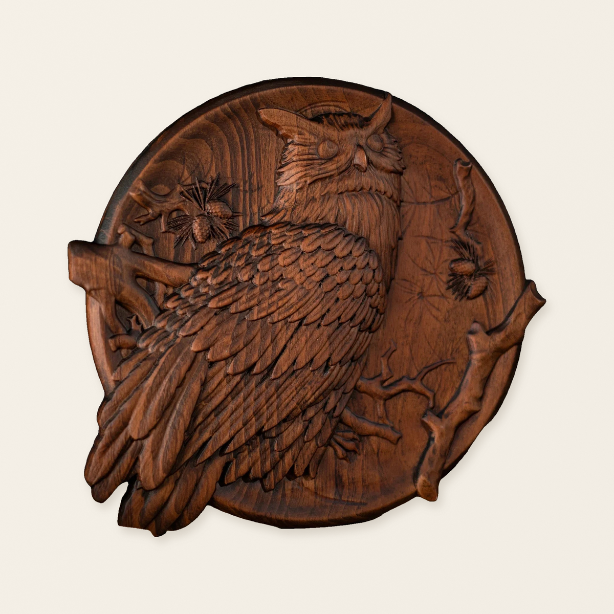 Owl Hand-Carved Beechwood Wall Art