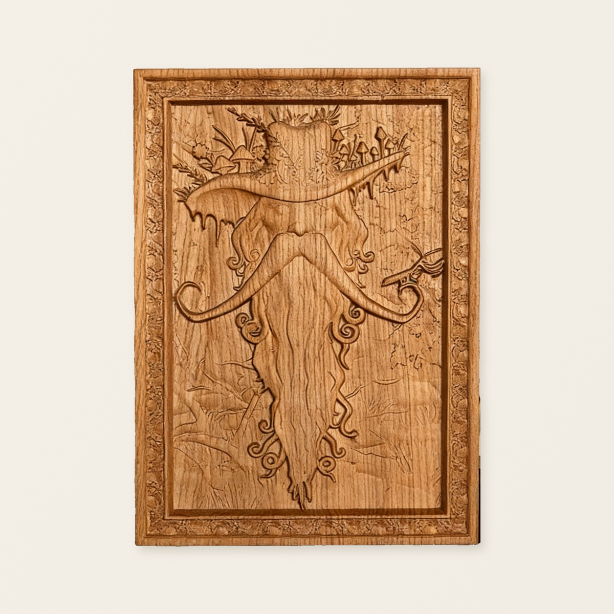 Natural Ash Wood Magician Carved Art: Whimsy Woven in Warm Wood
