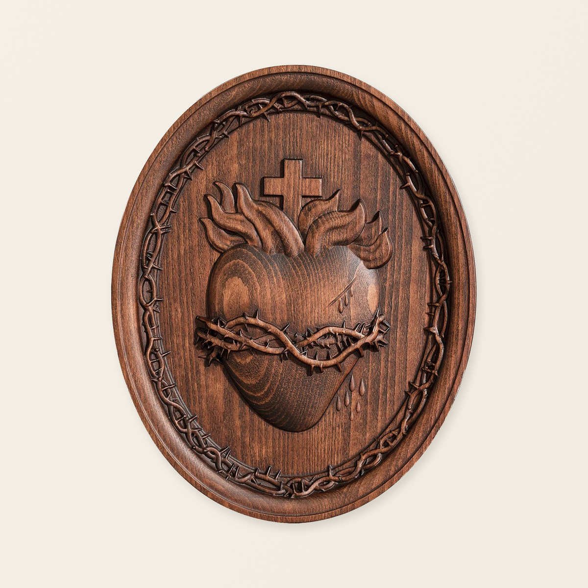 Sacred Family Three Sacred Hearts Wall Decoration Wood Sculpture