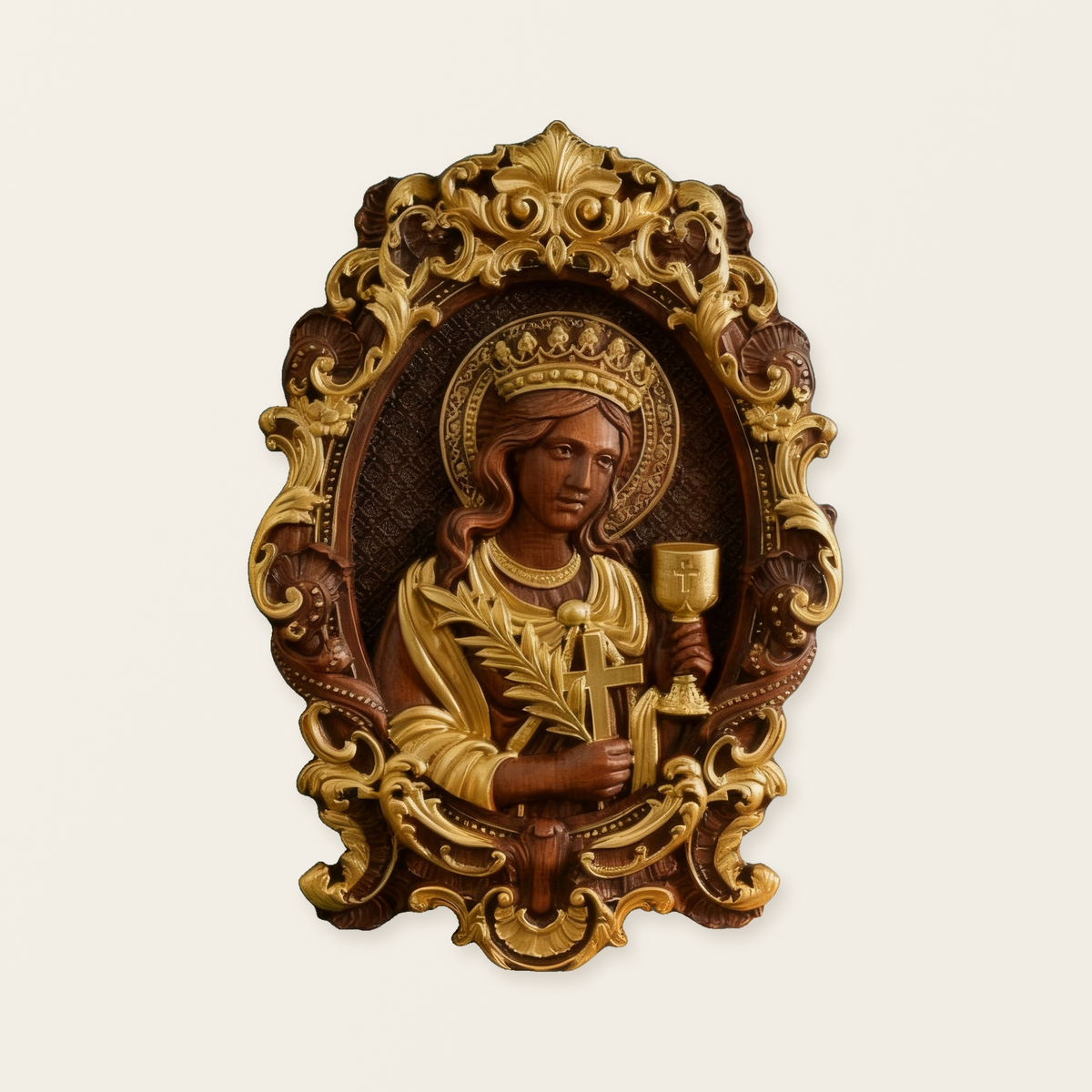 🛡️ Saint Barbara Wood Carving – Handcrafted Devotional Art