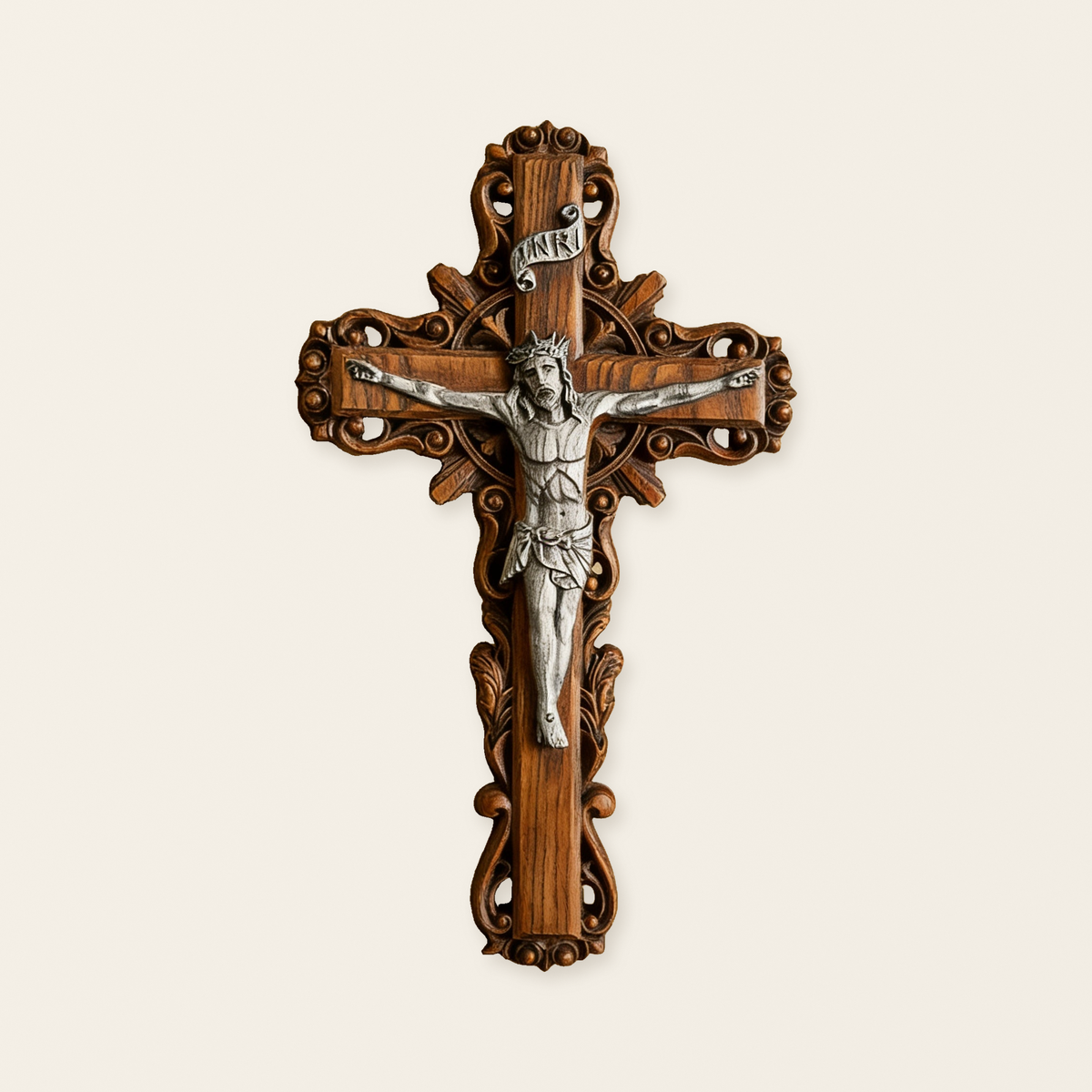 Silver painted version Ash wood Crucifix ，Jesus Christ, wooden Cross gift of love