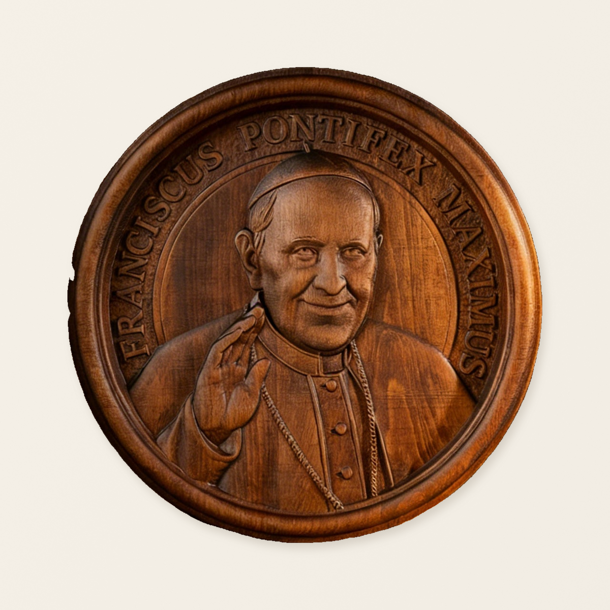 Pope Francis Hand-Carved Beechwood Wall Plaque