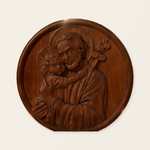 Joseph and Baby Jesus wood carving plaque - Father‘s day gift