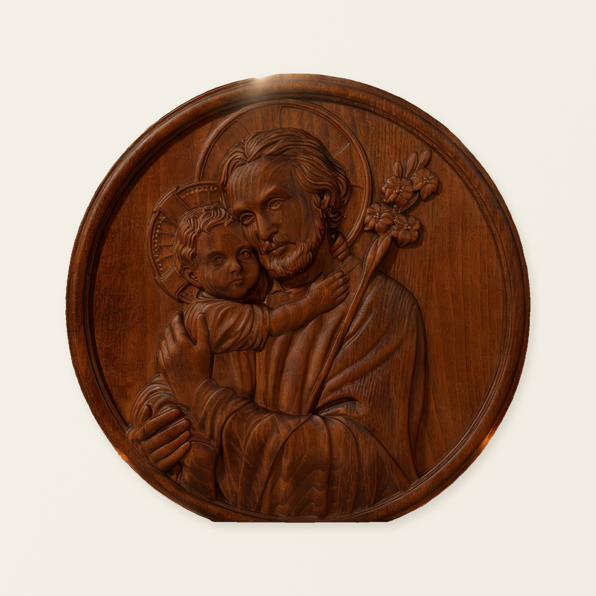 Joseph and Baby Jesus wood carving plaque - Father‘s day gift