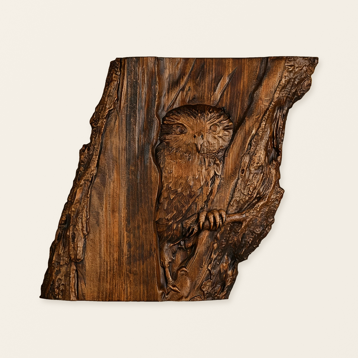 Hand-Carved Owl Tree Wood Art: A Christian Symbol of Wisdom & Divine Awareness